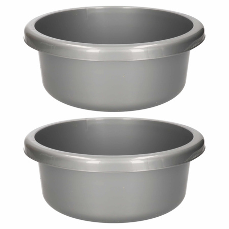 Set van 2x stuks ronde afwasteiltjes / afwasbakken licht grijs 6,2 liter