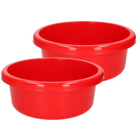 Set van 2x stuks ronde afwasteiltjes / afwasbakken rood 6,2 liter