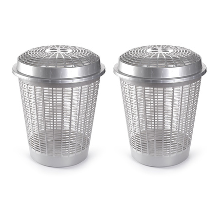 Set of 2x pieces round Laudrey baskets 50 liters in silver