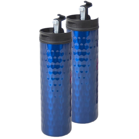 Set van 2x stuks RVS thermosfles / isoleerfles blauw 400 ml