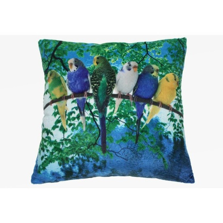 Set of 2x pieces pillows/cushions with budgies print 35 x 35 cm