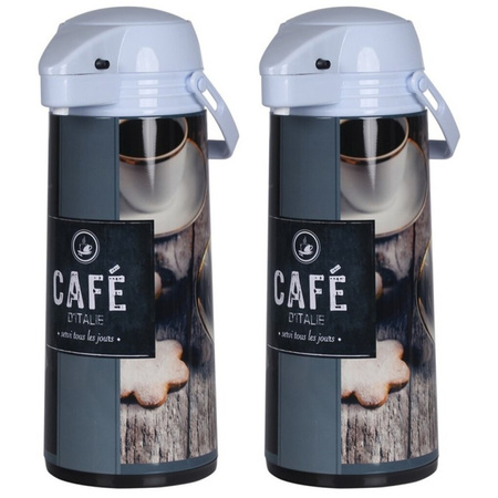 Set of 2x pieces thermos/insulated jugs with pump brown/grey 1.9 liters