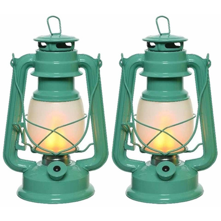 Set van 2x stuks turquoise LED licht stormlantaarns 24 cm vlam effect