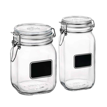 Set of 2x preserving jars/canning jars with chalk board 1 liter - 1,5 liter