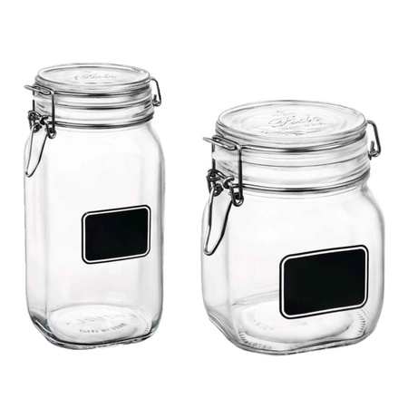 Set of 2x preserving jars/canning jars with chalk board 750 ml - 1,5 liter