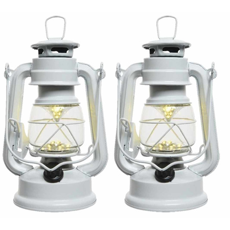 Set of 2x pieces white LED light lantern 25 cm