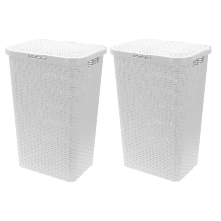 Set of 2x pieces white rattan laundry baskets 62 cm