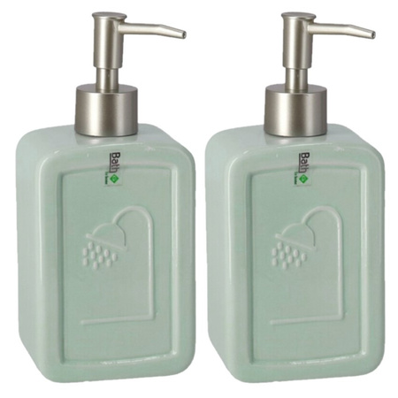 Set of 2x pieces soap dispensers green ceramic 18 cm