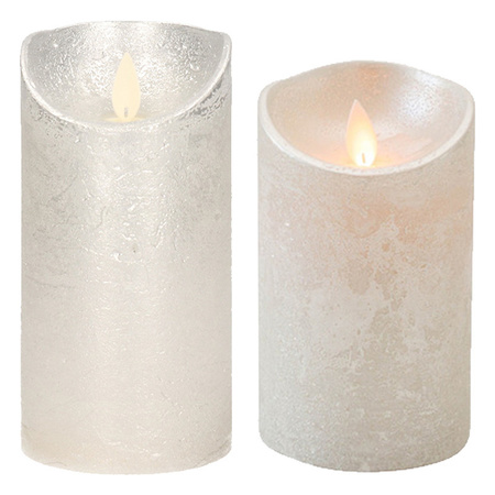 Set van 2x stuks Zilveren Led kaarsen met bewegende vlam