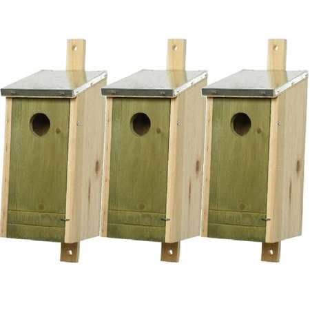 Set of 3 wooden nesting bird house with light green front 19 cm