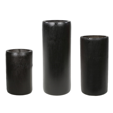 Set of 3x candle holders bamboo grey/green 13/16/20 cm