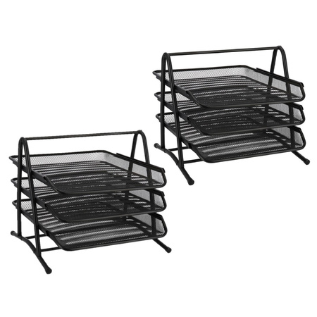 Set of 3x pieces letter/mailtray sortingracks made of wire metal 34 x 29 cm black
