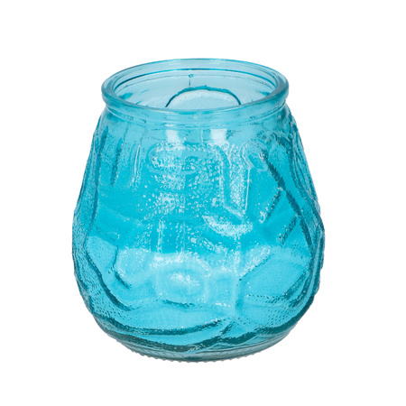 Set van 3x stuks citronella lowboy tafelkaarsen - 10 cm - blauw glas