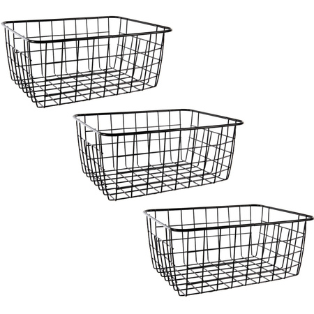 Set of 3x pieces industrial black wire storage baskets 18 x 24 x 10 cm