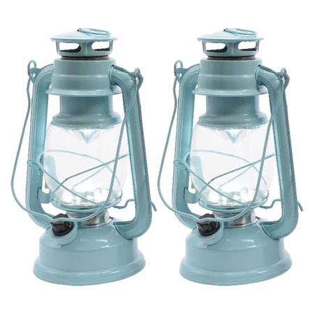 Set of 3x pieces dark mintg reen LED light lantern 25 cm