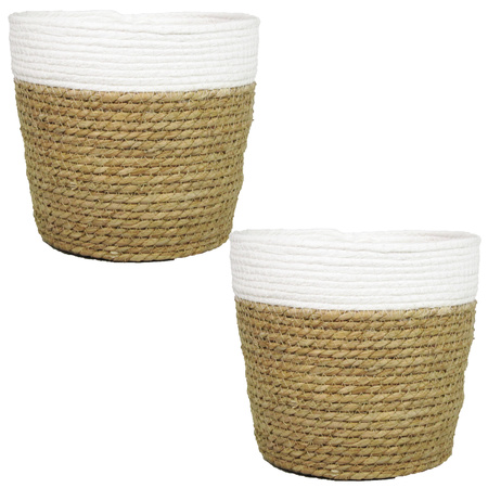 Set of 3x pieces natural/white rattan baskets made of twisted rope/rattan 17,5 cm