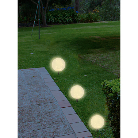Set of 3x pieces solar garden lamps/spike spots glass crackle sphere on solar energy 20 cm