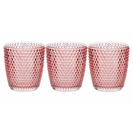 Set van 3x stuks theelichthouders/waxinelichthouders bubbel glas rood 9 x 9 cm