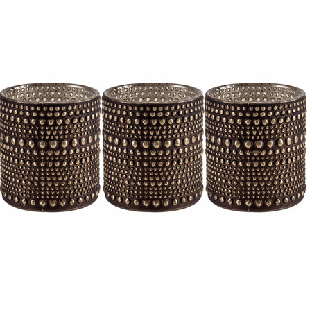 Set of 3x pieces tealight holders glass brown 10 cm