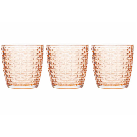 Set of 3x pieces tealight holders glas salmon pink 7 x 7,5 cm stone motif 