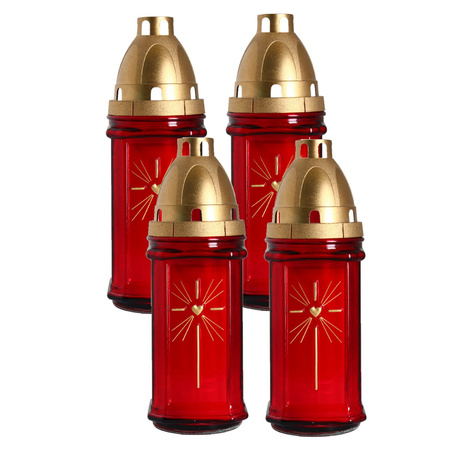 Set of 4x pieces horror decoration grave memorial candle red 8 x 22 cm 10 hours burning time
