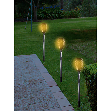 Set of 4x pieces solar garden lamps/torches with flame effect on solar energy 58 cm
