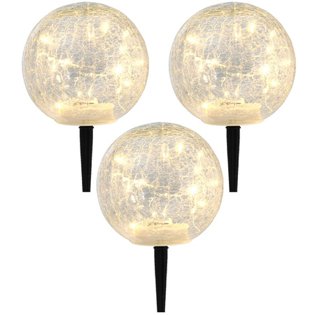 Set of 5x pieces solar garden lamps/spike spots glass crackle sphere on solar energy 15 cm