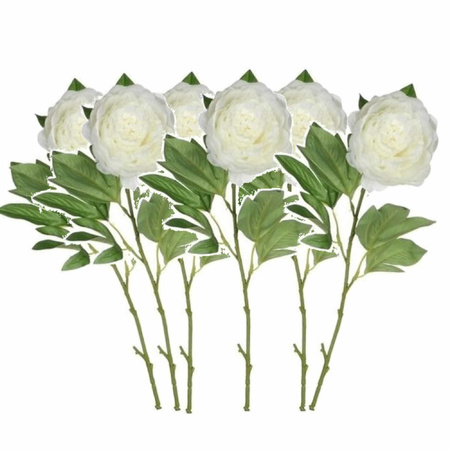 Set of 6x pieces creme white  peony roses artificial flowers 76 cm