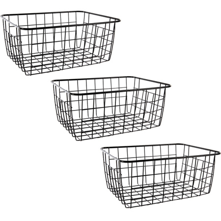 Set of 6x pieces industrial black wire storage baskets 22 x 28 x 12 cm