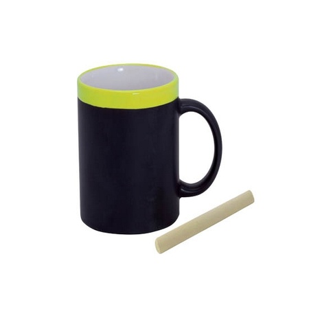 Set van 6x stuks krijt mokken in het geel - beschrijfbare koffie/thee mokken/bekers