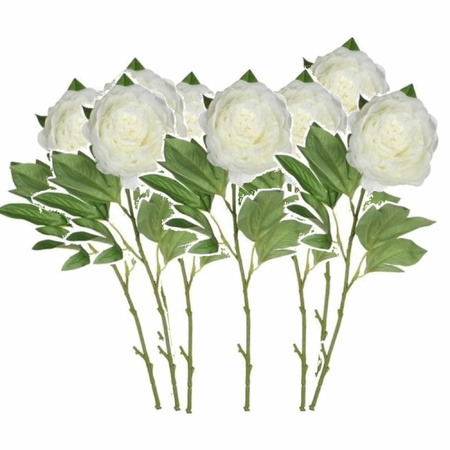 Set of 8x pieces creme white  peony roses artificial flowers 76 cm