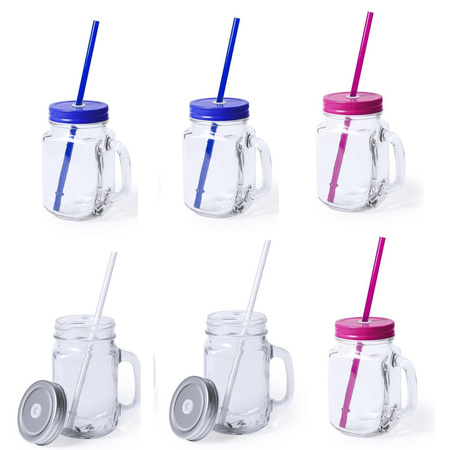 9x Drink cups glass 500 ml silver/blue/pink