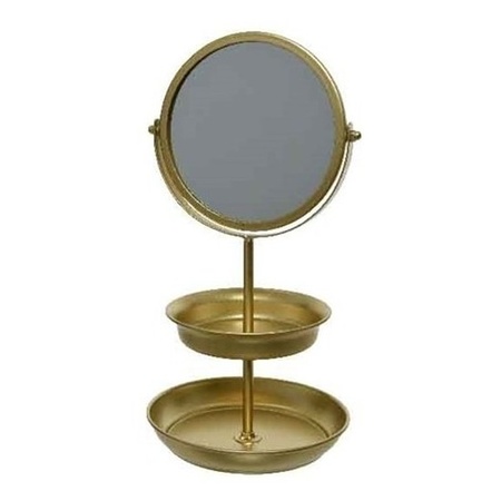 Sieraden/make-up spiegel met etagere goud 16 x 32,5 cm