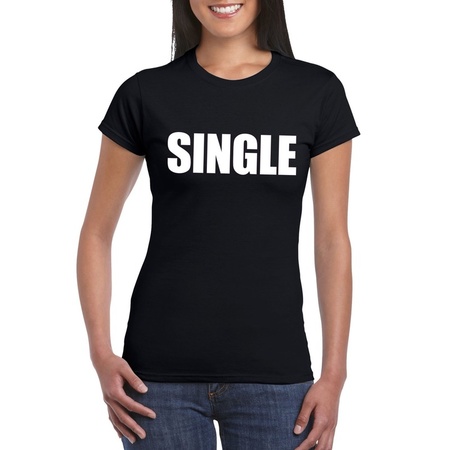 Single/ vrijgezel tekst t-shirt zwart dames
