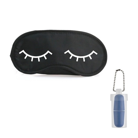 Eye mask with sleeping eyes with blue ear plugs