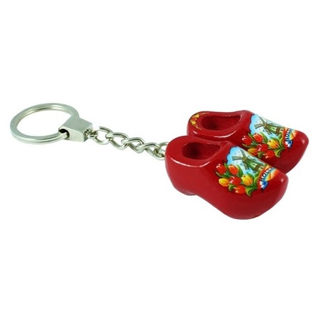 Wooden clogs keychain red 4 cm