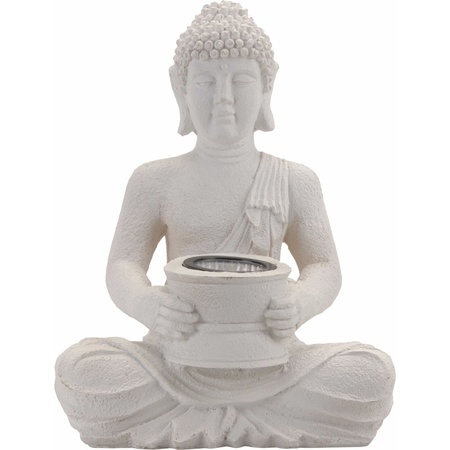 Solar lamp boeddha beeldje wit  28 cm