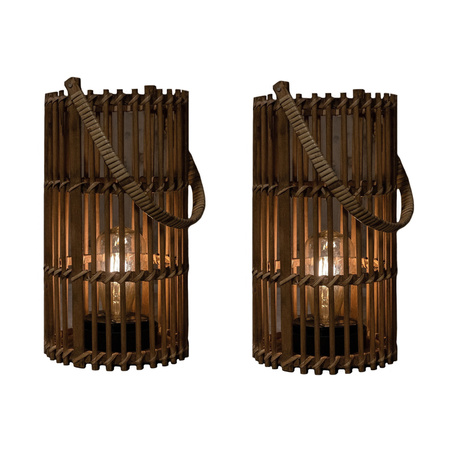 2x Brown solar lanterns bamboo 32 cm
