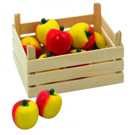 Wooden apples and crate
