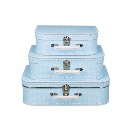 Children toy suitcase sky blue with white dots 30 cm