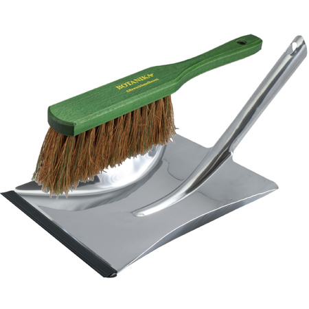 Dustpan and tin silver/green made of stainless steel/wood including lip for outside