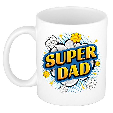 Super dad cadeau mok / beker wit pop-art stijl 300 ml