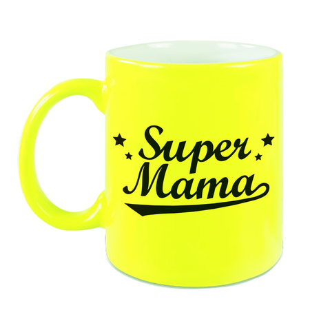 Super mama mok / beker neon geel voor Moederdag/ verjaardag 330 ml