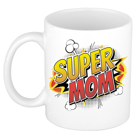 Pop art Super Dad en Mom mok - Cadeau beker set voor Papa en Mama