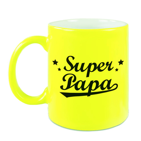 Super papa mok / beker neon geel voor Vaderdag/ verjaardag 330 ml