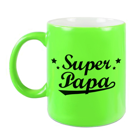 Super papa mok / beker neon groen voor Vaderdag/ verjaardag 330 ml