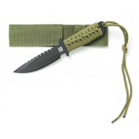 Survival knife with green nylon cover