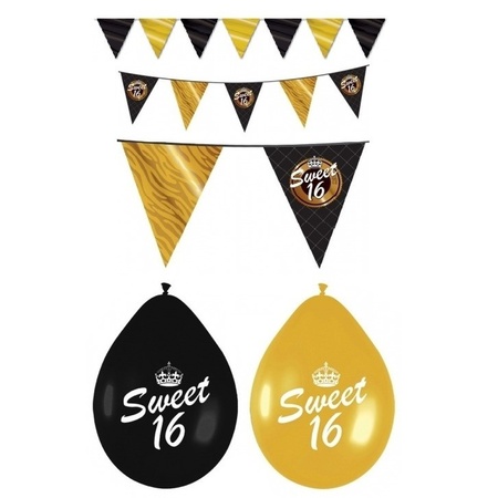 Sweet 16 party decoration set black and gold