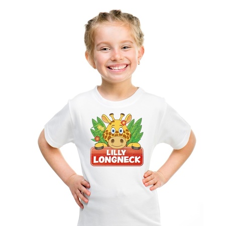 T-shirt wit voor kinderen met Lilly longneck de giraffe