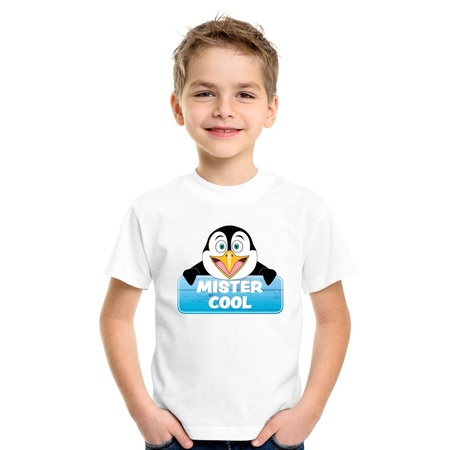T-shirt wit voor kinderen met Mister Cool de pinguin
